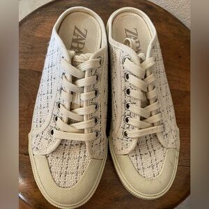 Zara Slip On Mule Sneakers Tweed Pattern Size 38 Us 7.5